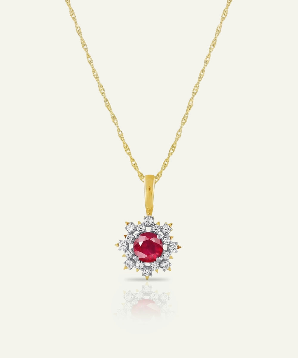 Aanika V. Ruby & Diamond Round Flower Pendant - 1.15 Ct. T.W.
