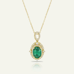 Aanika V. Emerald & Diamond Oval Double Halo Pendant - 1.00 Ct. T.W.