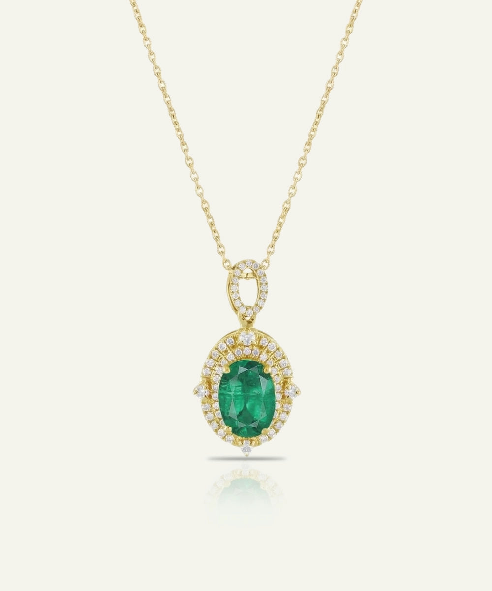 Aanika V. Emerald & Diamond Oval Double Halo Pendant - 1.00 Ct. T.W.