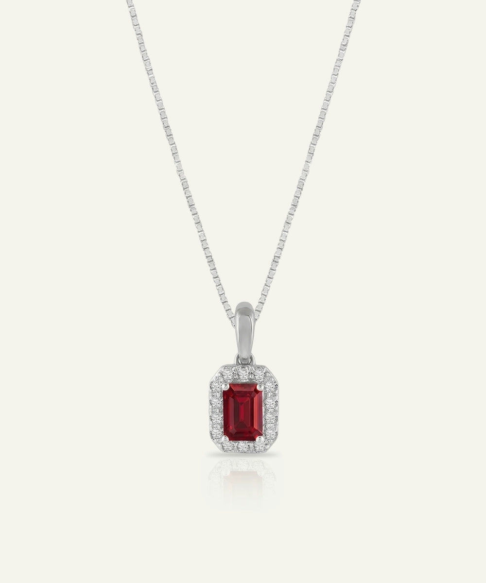 Aanika V. Ruby & Lab-grown Diamond Halo Pendant - 0.16 Ct. T.W.