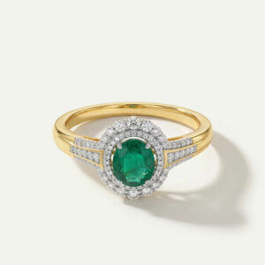 Aanika V. Emerald & Diamond Round Halo Split Shank Ring - 0.75 Ct. T.W.