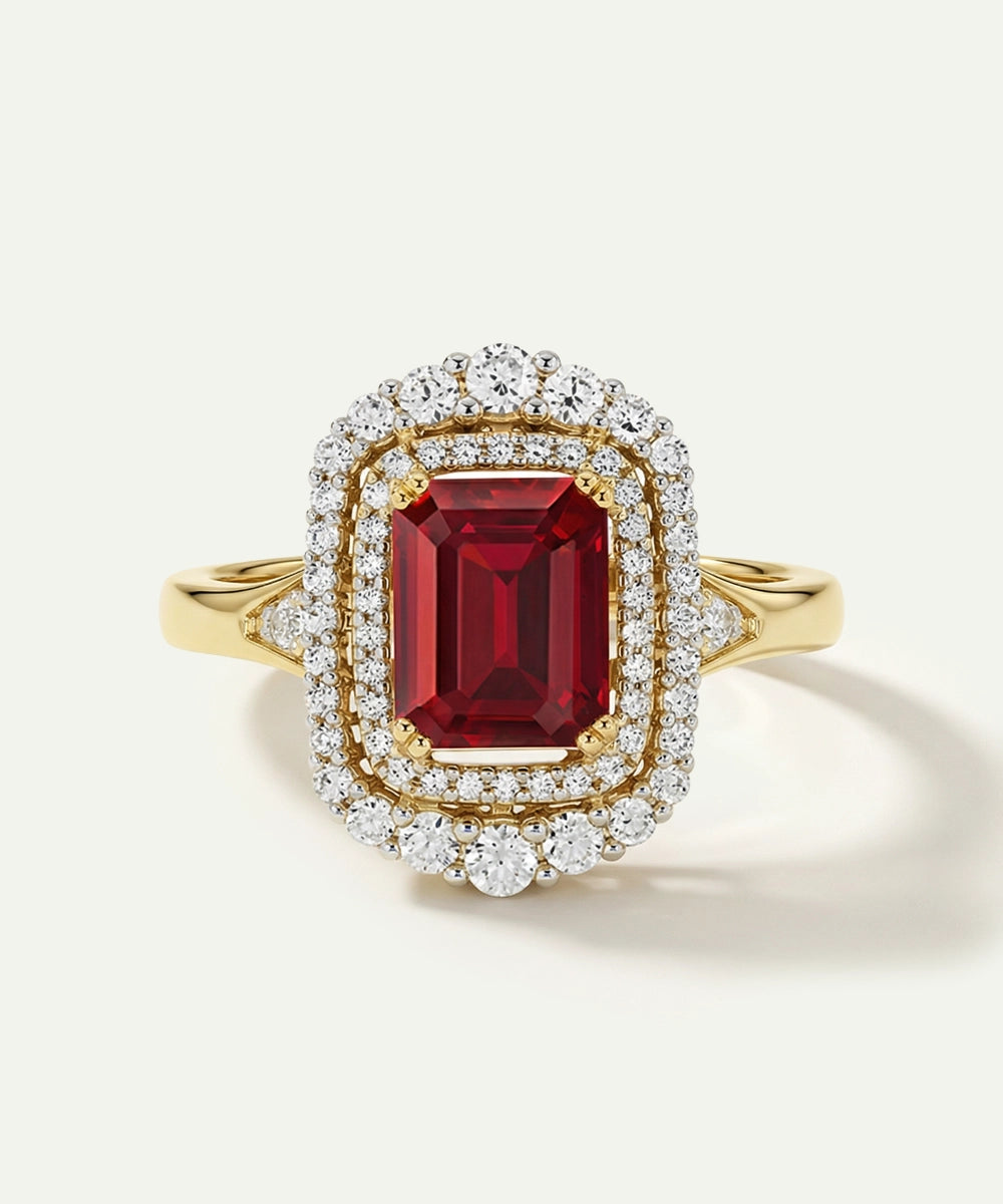 Aanika V. Ruby & Diamond Emerald-Cut Halo Ring - 0.75Ct. T.W.