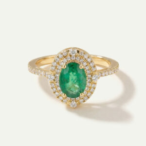 Aanika V. Emerald & Diamond Halo Ring - 0.40 Ct. T.W.