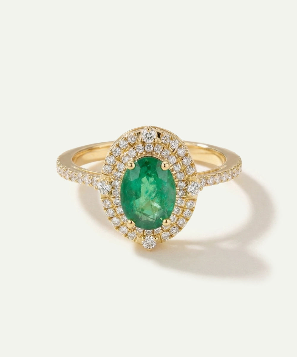 Aanika V. Emerald & Diamond Halo Ring - 0.40 Ct. T.W.