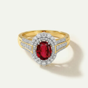 Aanika VRuby & Diamond Oval Halo Split Shank Ring - 0.75 Ct. T.W.