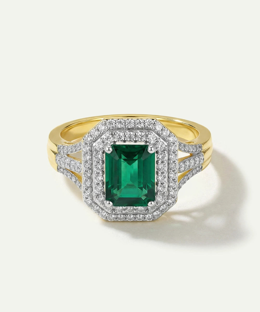 Aanika VEmerald & Diamond Emerald-Cut Halo Split Shank Ring - 0.75 Ct. T.W.