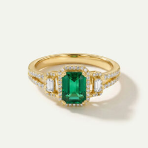 Aanika V. Emerald & Diamond Emerald-Cut Three-Stone Split Shank Ring -