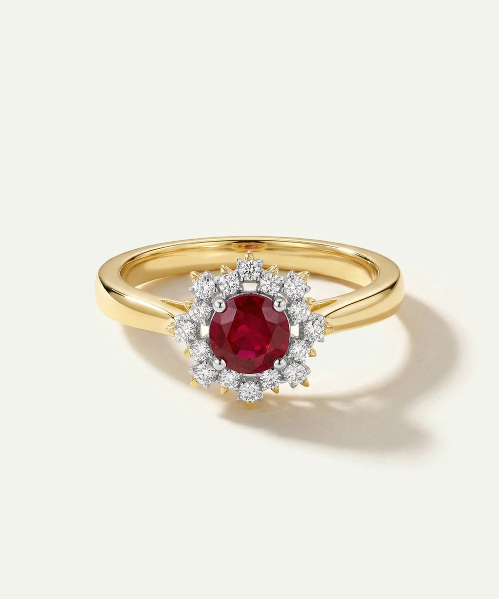 Aanika V. Ruby & Diamond Round Halo Ring- 0.33 Ct. T.W.