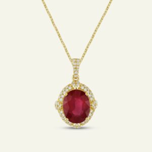 Aanika V. Ruby & Diamond Oval Halo Pendant - 4.50 Ct. T.W.