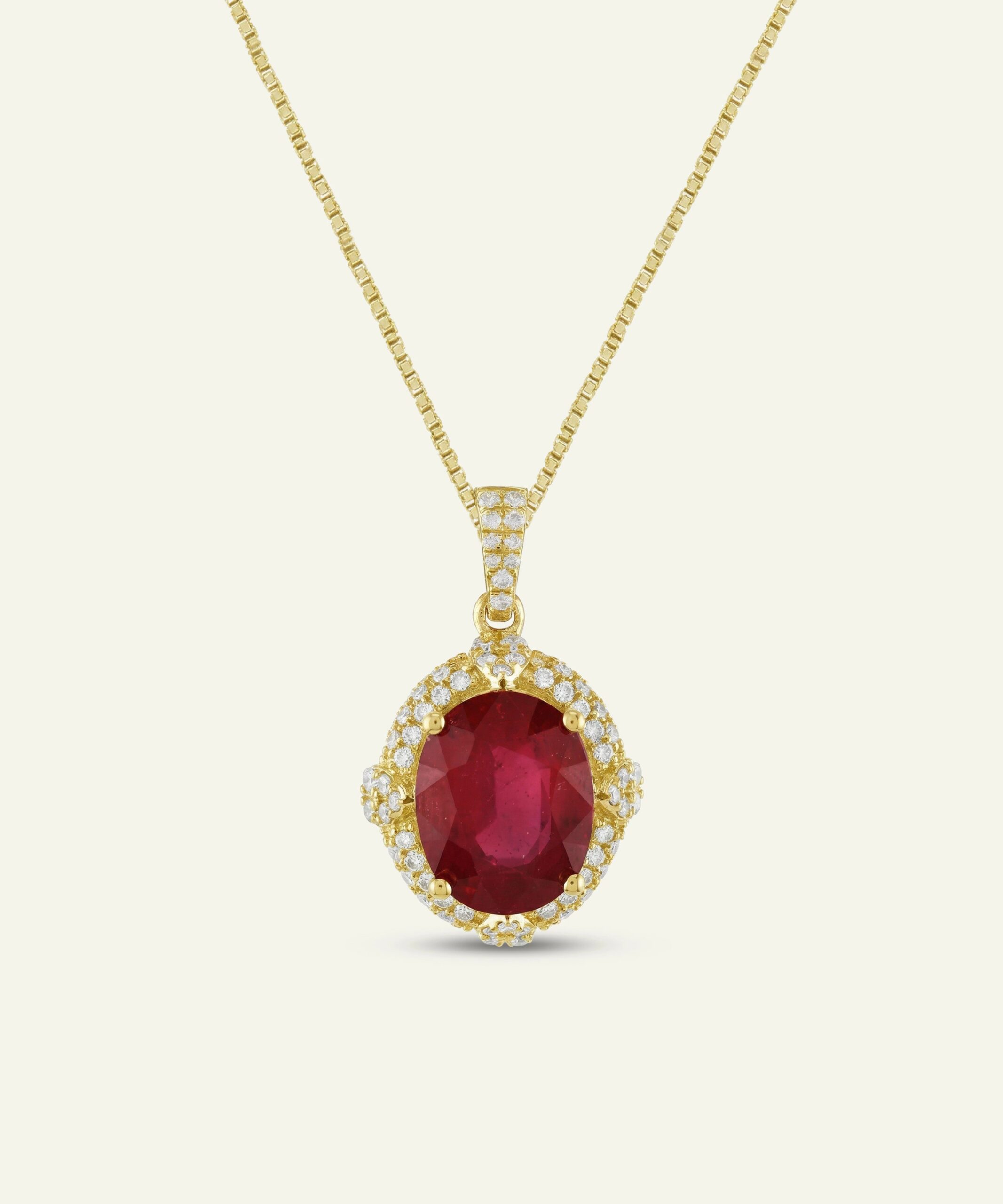 Aanika V. Ruby & Diamond Oval Halo Pendant - 4.50 Ct. T.W.