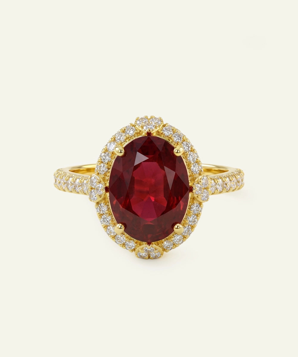 Aanika V. Ruby Diamond Halo Ring - 4.50 Ct. T.W.