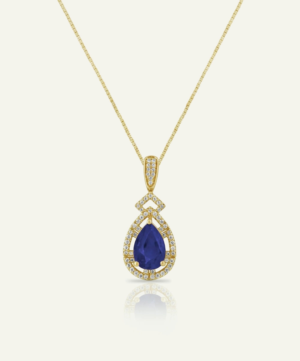 Aanika V. Sapphire & Diamond Pear Halo Pendant - 1.50 Ct. T.W.