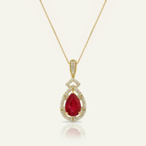 Aanika V. Ruby & Diamond Pear Halo Pendant - 1.65 Ct. T.W.