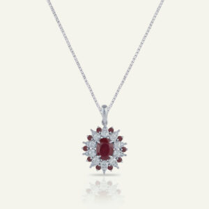 Aanika V. Ruby & Diamond Cluster Halo Pendant Necklace - 4.40 Ct. T.W.