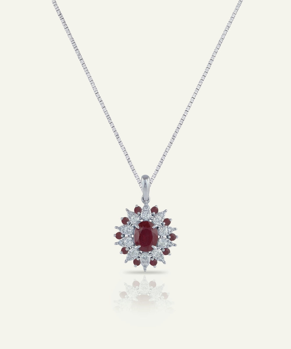 Aanika V. Ruby & Diamond Cluster Halo Pendant Necklace - 4.40 Ct. T.W.