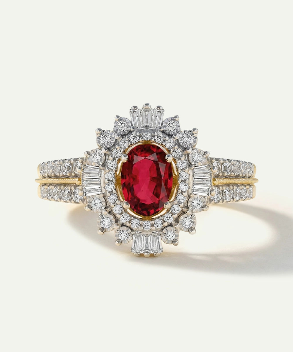 Aanika V. Ruby Diamond Double Halo Ring - 0.50 Ct. T.W.