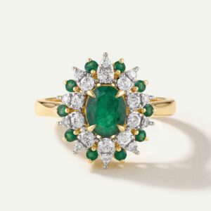 Aanika V. Emerald & Diamond Floral Cluster Halo Ring - 3.05 Ct. T.W.