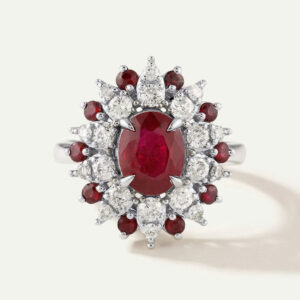 Aanika V. Ruby & Diamond Cluster Halo Ring - 4.10 Ct. T.W.