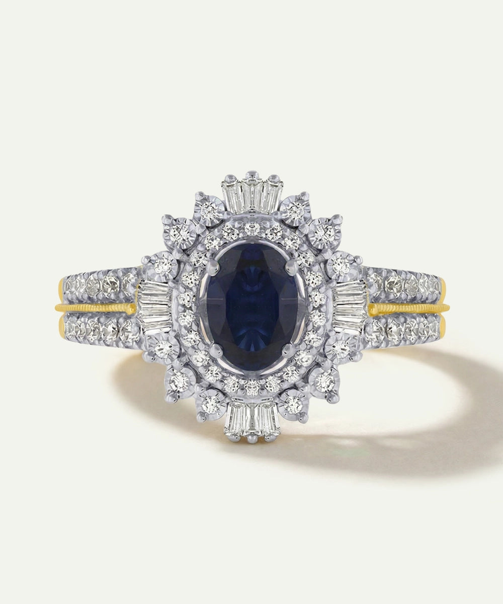 Aanika V. Sapphire & Diamond Oval Blue Halo Ring - 1.50 Ct. T.W.