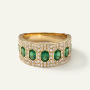 Aanika V. Emerald & Diamond Wide Band - 1.60 Ct. T.W.