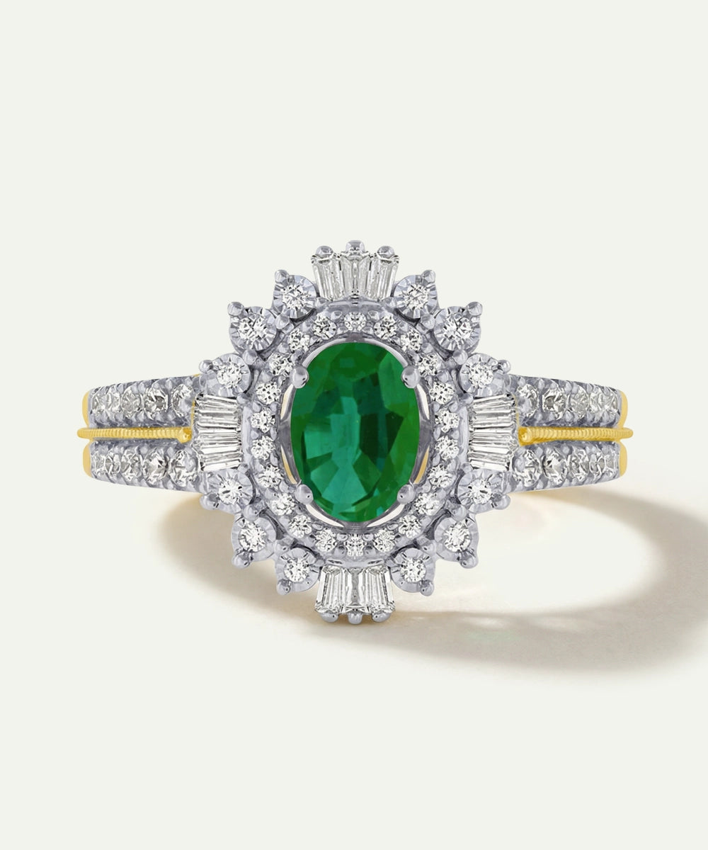 Aanika V. Emerald & Diamond Round Halo Ring - 0.50 Ct. T.W.
