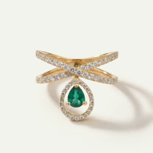 Aanika V. Emerald & Diamond Crossover Drop Ring - 1 Ct. T.W.