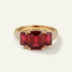 Aanika V. Ruby 3-Stone Diamond Pavé Ring - 2.80 Ct. T.W.