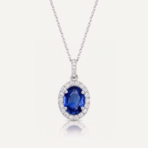 Aanika V. Oval Sapphire & Diamond Halo Pendant