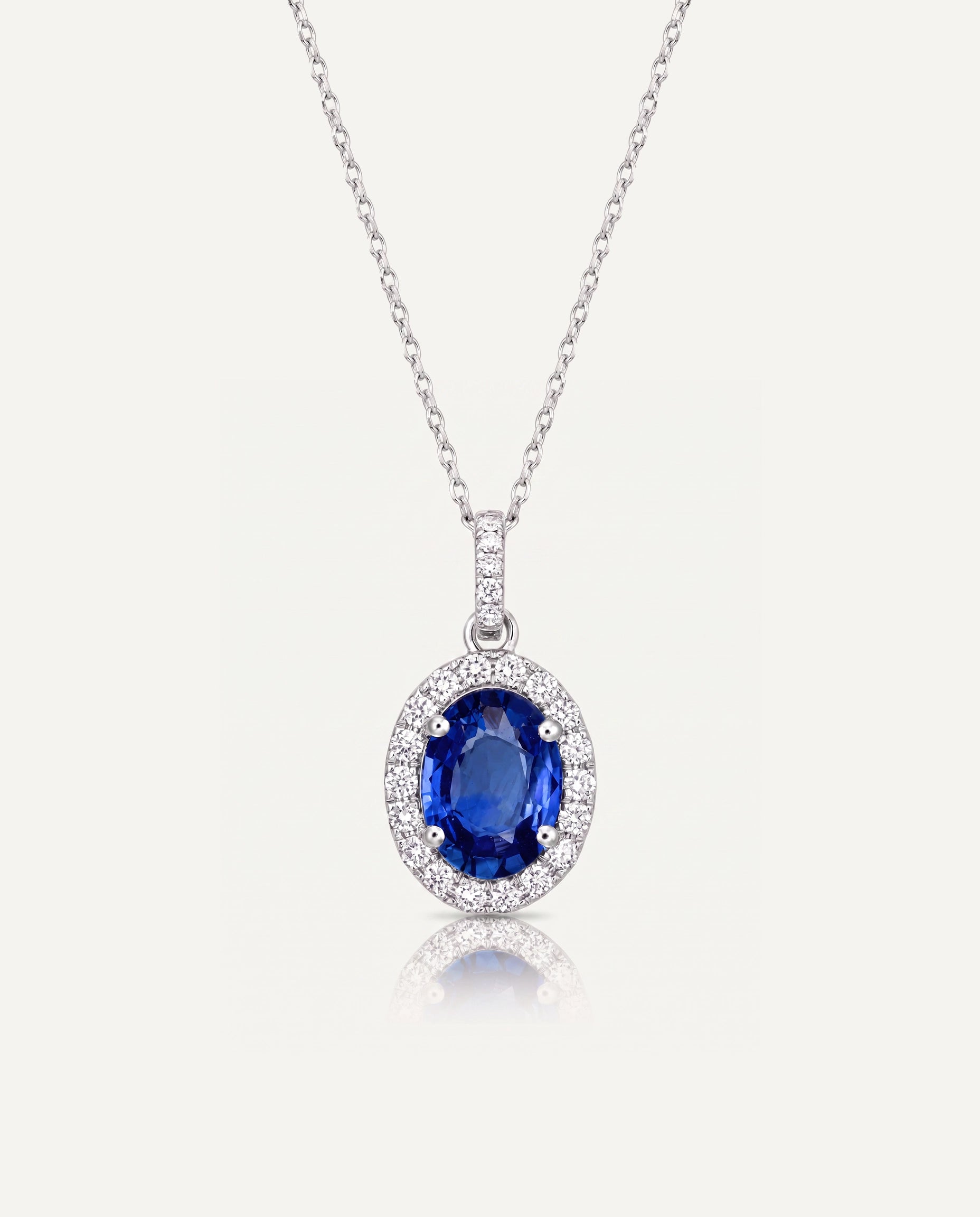 Aanika V. Oval Sapphire & Diamond Halo Pendant