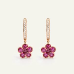 Aanika V. Ruby & Diamond Flower Dangling Earrings
