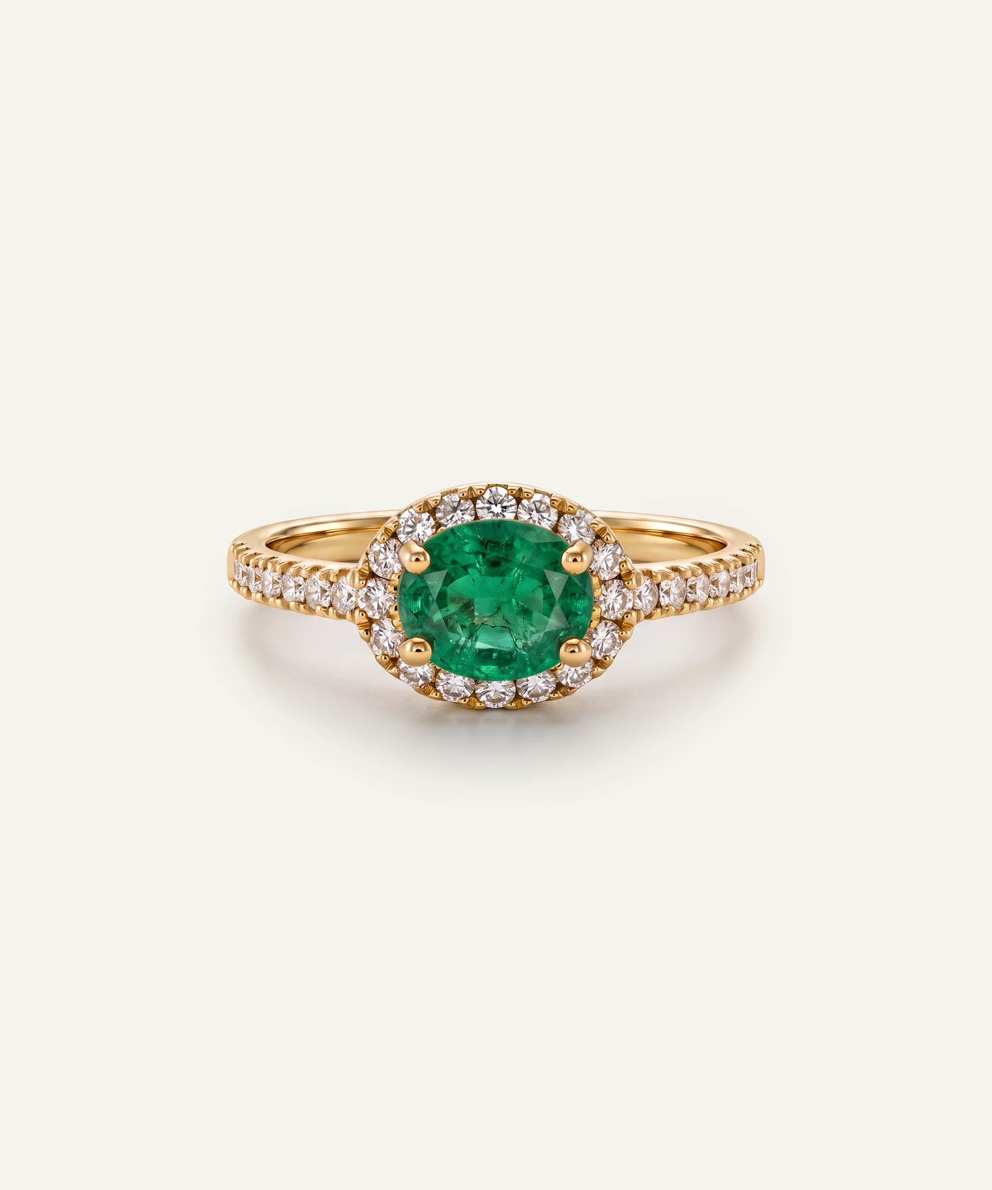 Aanika V. Emerald & Diamond Halo Ring