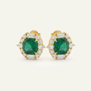 Aanika V. Lab-created Emerald & Lab-grown Diamond Halo Earrings