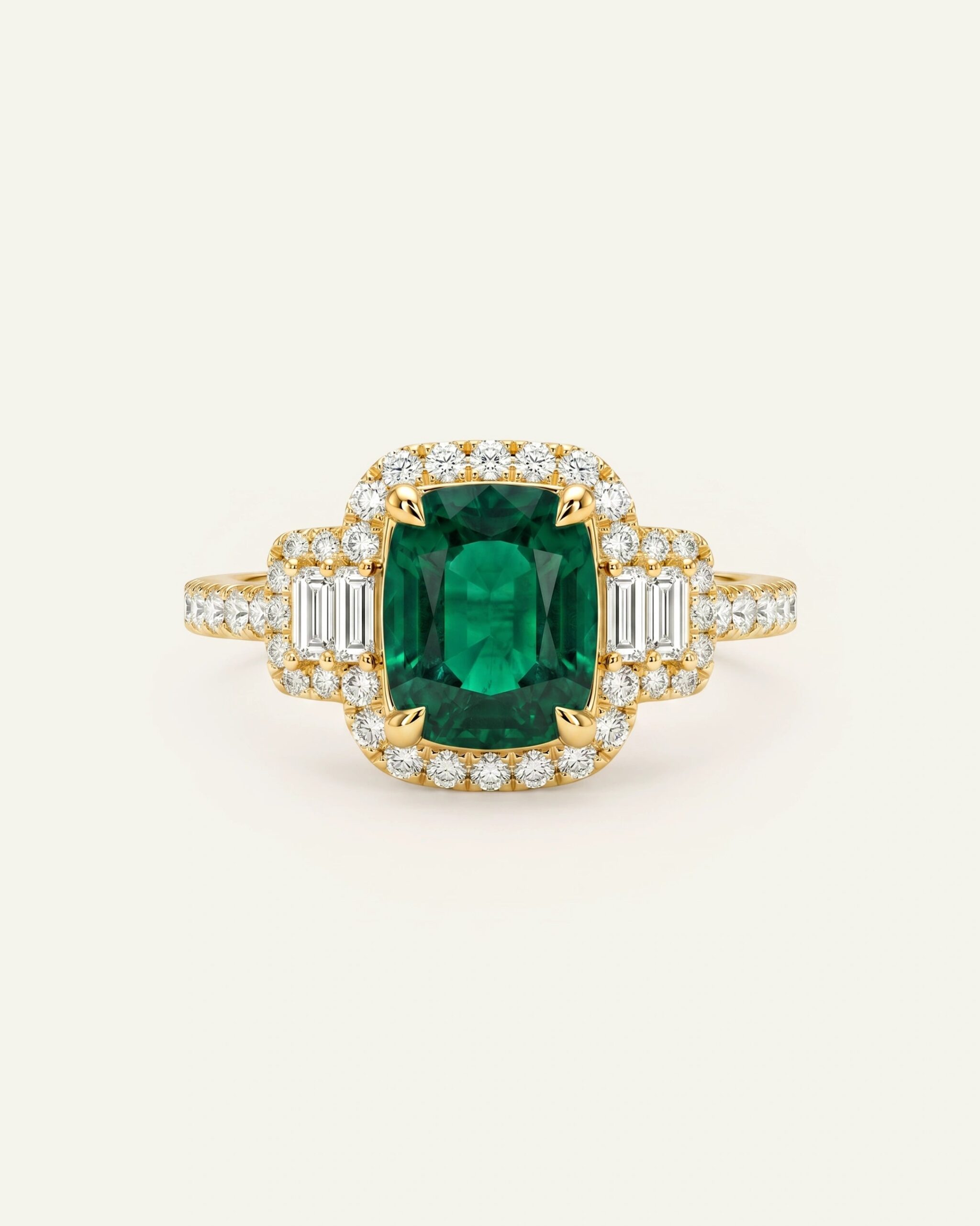 Aanika V. Lab-created Emerald & Lab-grown Diamond Halo Baguette Ring