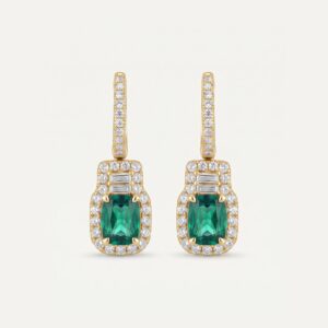 Aanika V. Lab-created Emerald & Lab-grown Diamond Halo Baguette Earrings