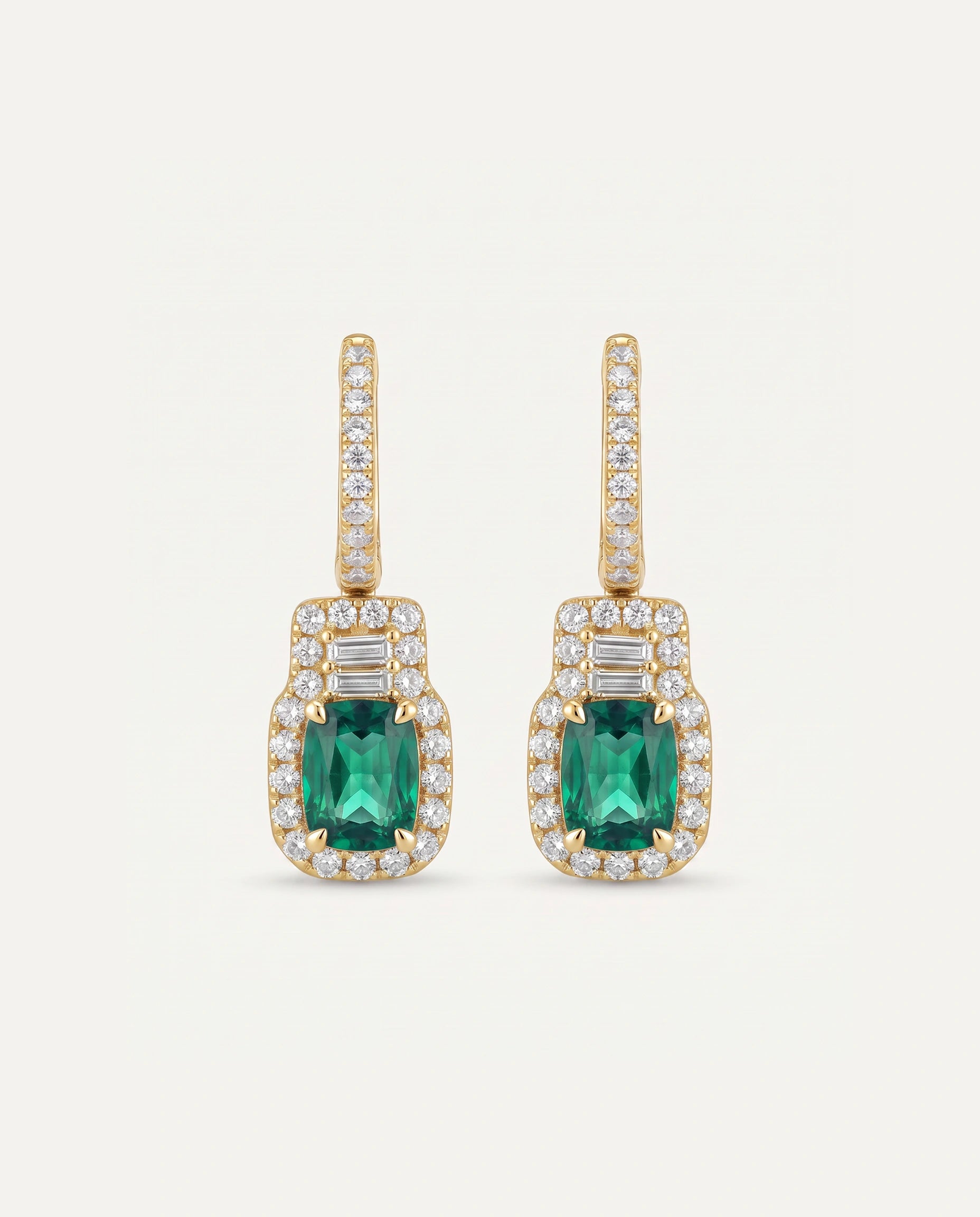 Aanika V. Lab-created Emerald & Lab-grown Diamond Halo Baguette Earrings