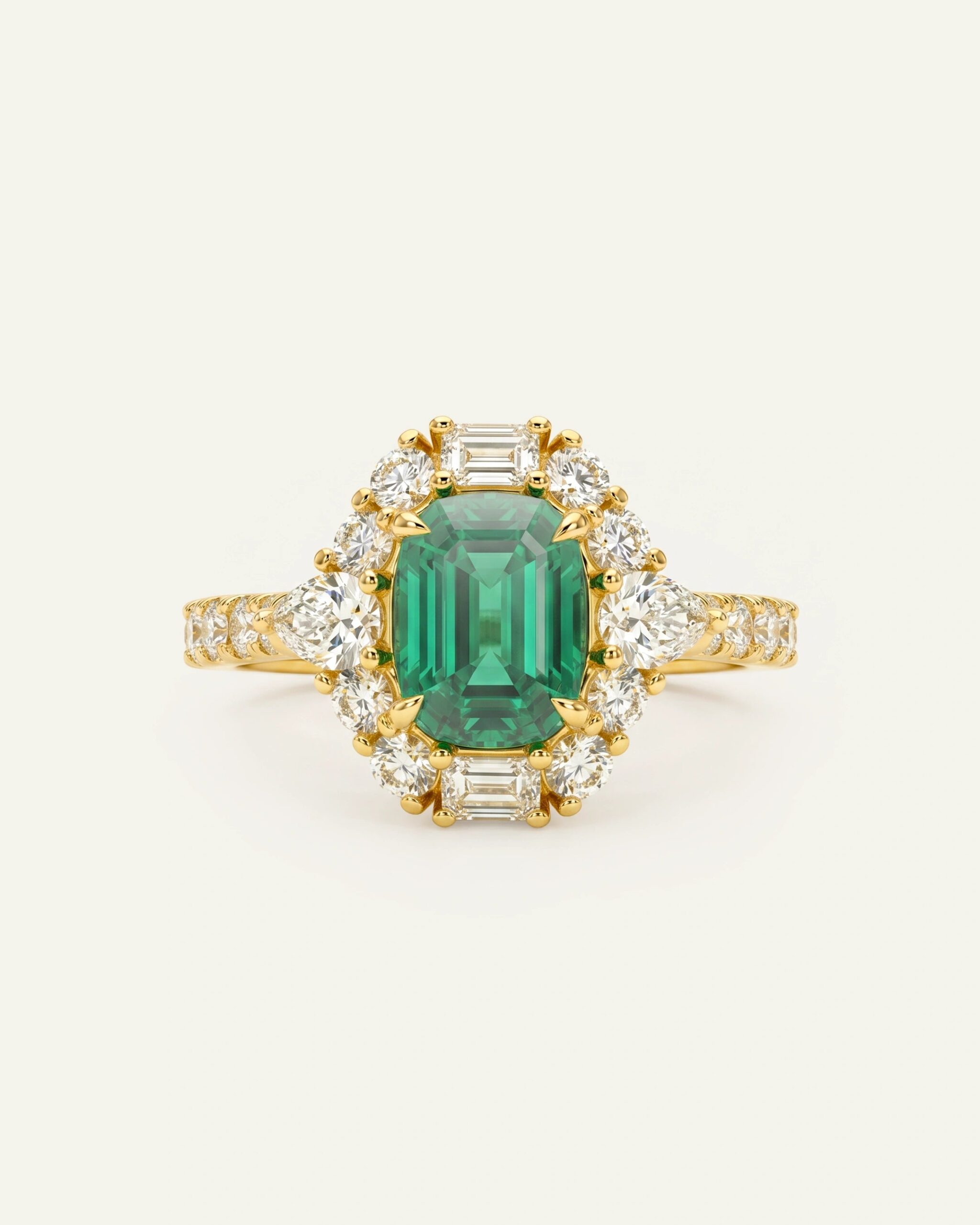 Aanika V. Lab-created Emerald & Lab-grown Diamond Halo Ring