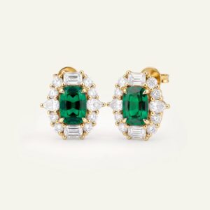 Aanika V. Lab-created Emerald & Lab-grown Diamond Halo Earrings