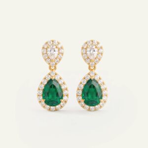 Aanika V. Lab-created Emerald & Lab-grown Diamond Halo Dangling Earrings