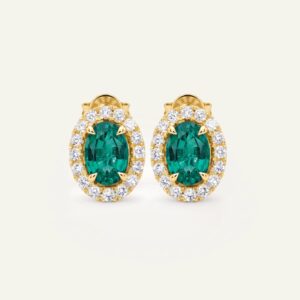 Aanika V. Lab-created Emerald & Lab-grown Diamond Halo Earrings