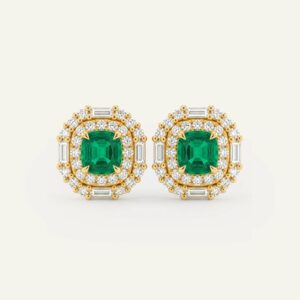 Aanika V. Lab-created Emerald & Lab-grown Diamond Double Halo Earrings