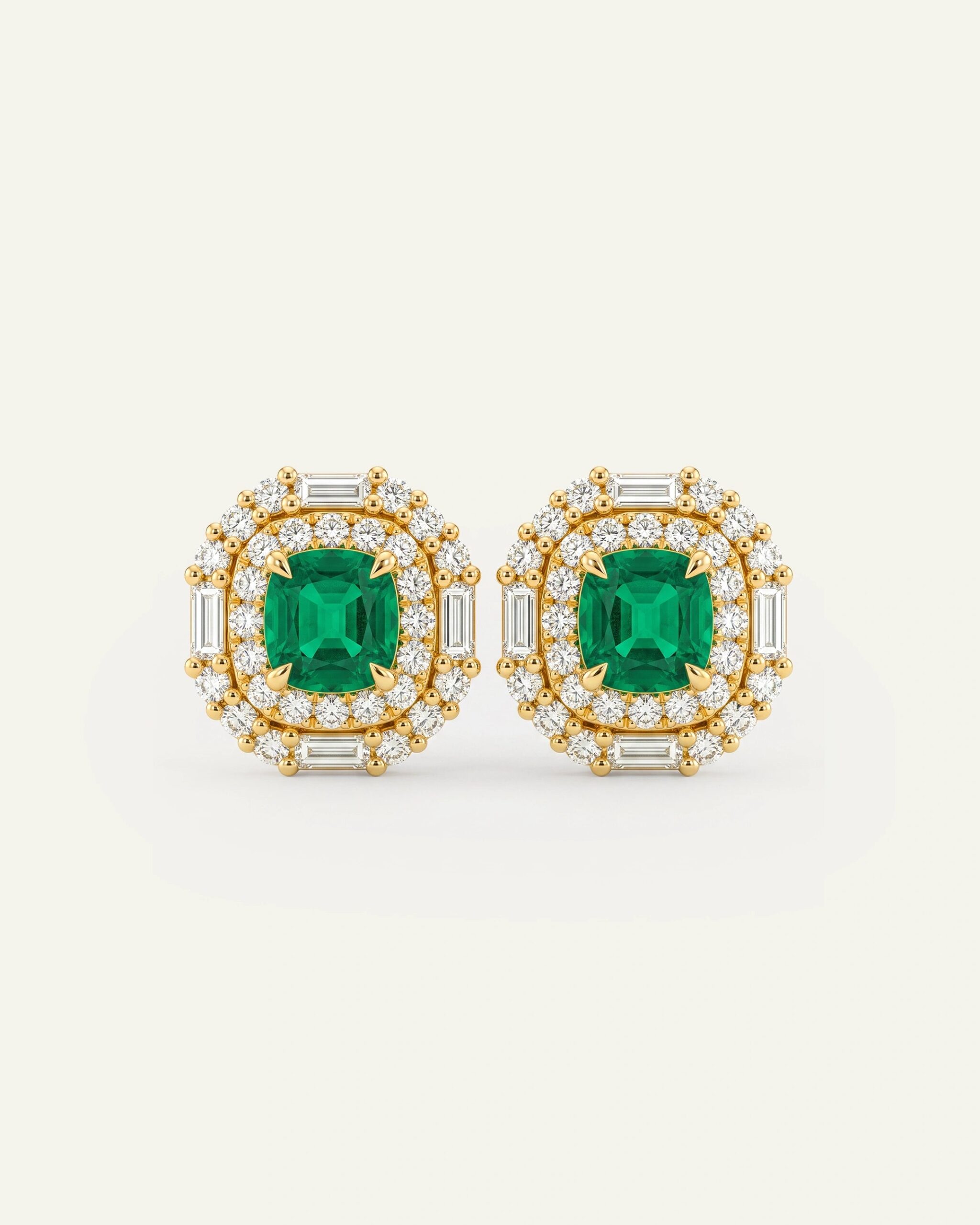 Aanika V. Lab-created Emerald & Lab-grown Diamond Double Halo Earrings