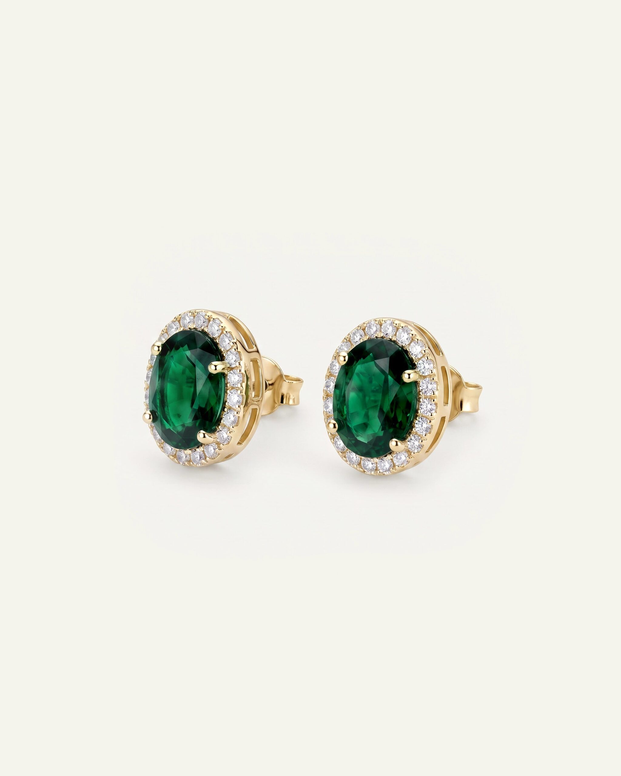 Aanika V. Emerald & Diamond Halo Studs