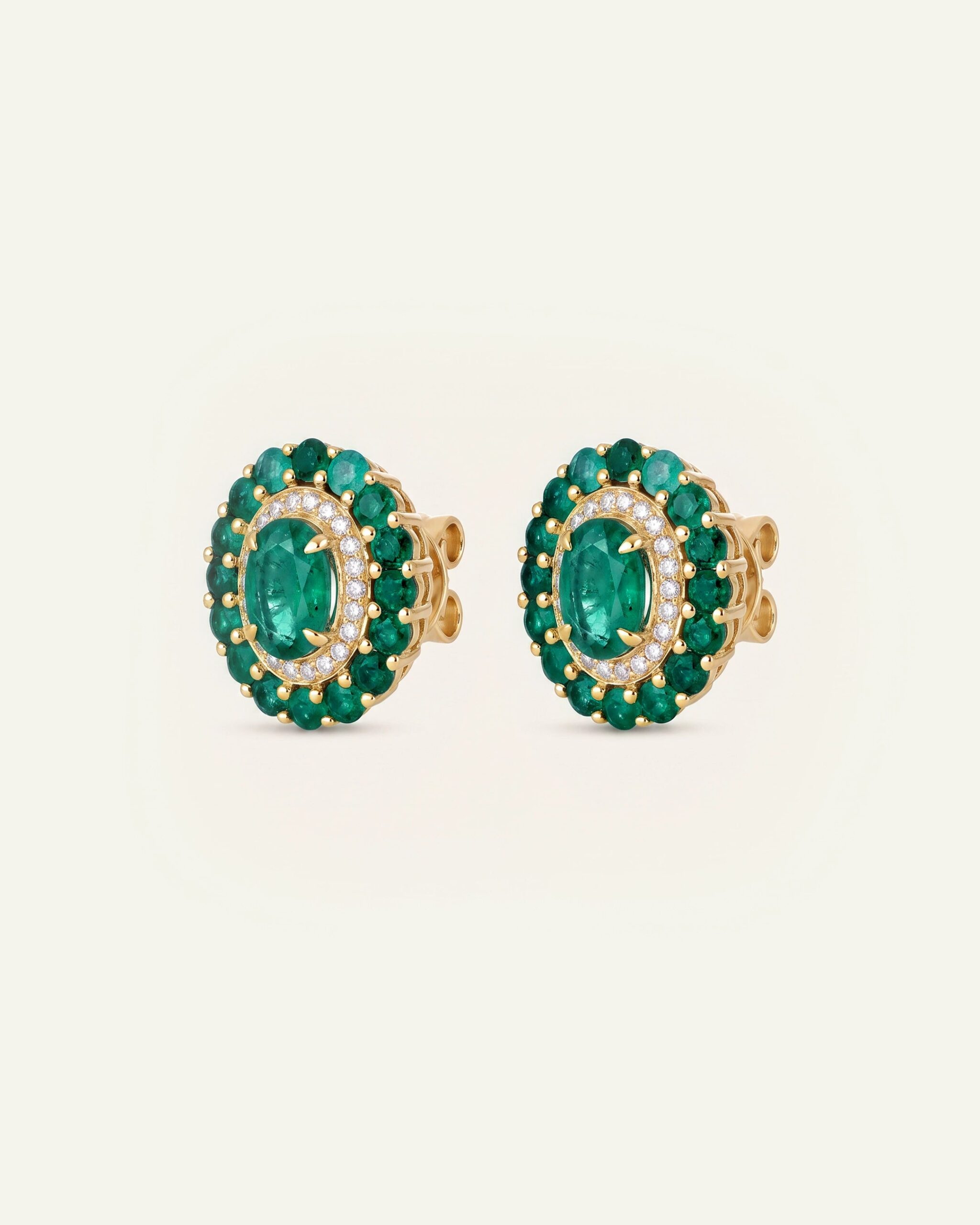 Aanika V. Emerald & Diamond Halo Studs