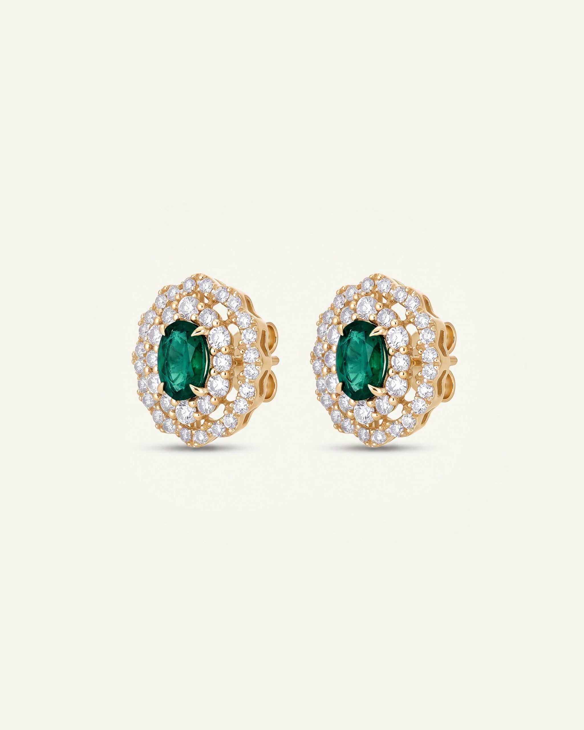 Aanika V. Emerald & Diamond Double Halo Studs