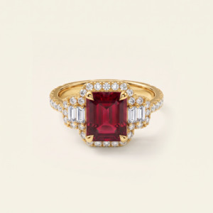 Aanika V. Lab-created Ruby & Lab-grown Diamond Baguette Halo Ring