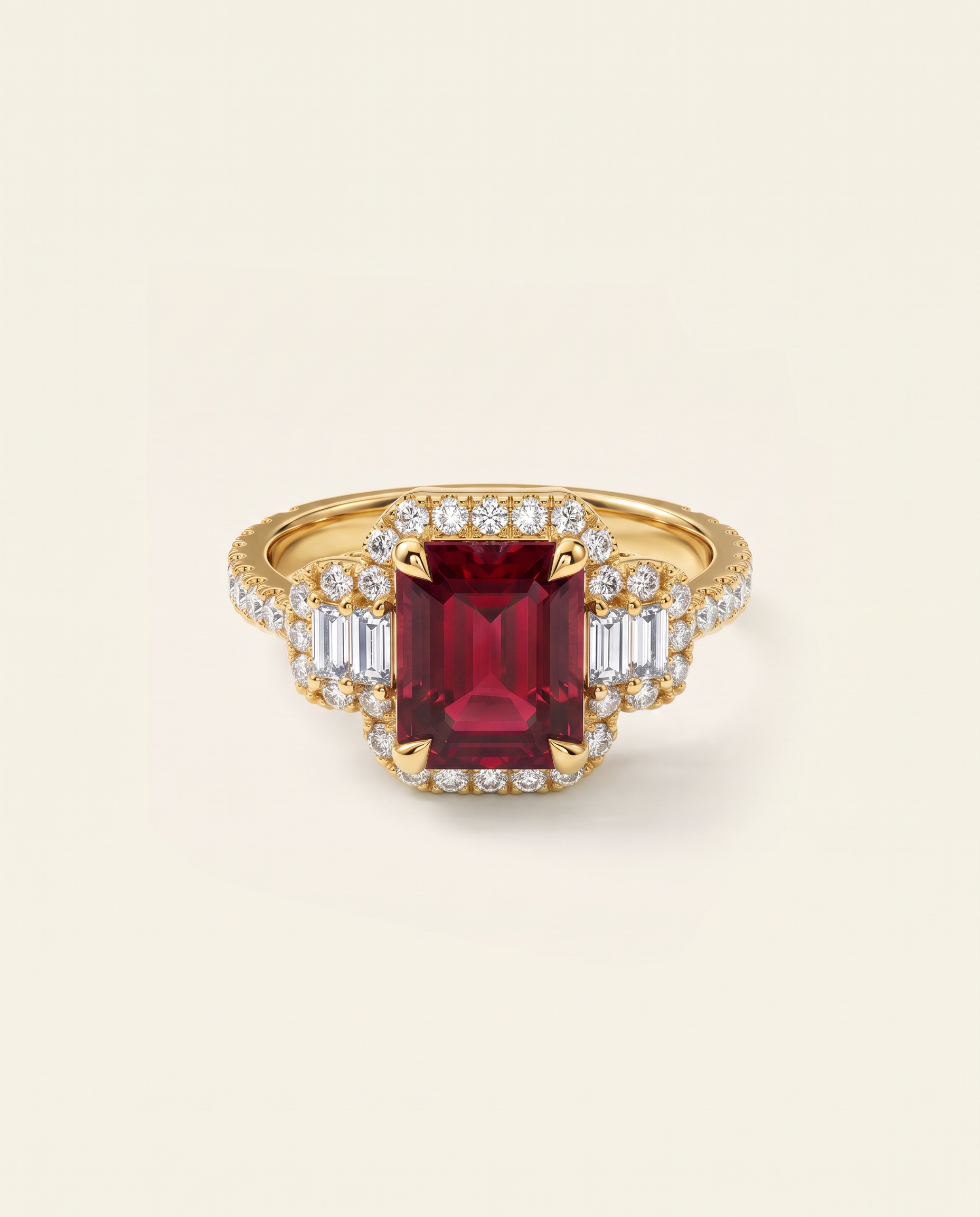 Aanika V. Lab-created Ruby & Lab-grown Diamond Baguette Halo Ring