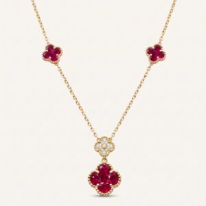 Aanika V. Ruby & Diamond Clover Flower Shape Necklace