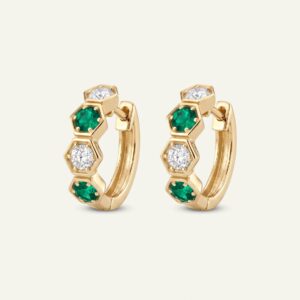 Aanika V. Emerald & Diamond Alternating-stone Huggie Hoop