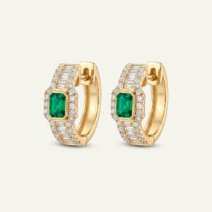 Aanika V. Emerald & Diamond Baguette Huggie Hoops