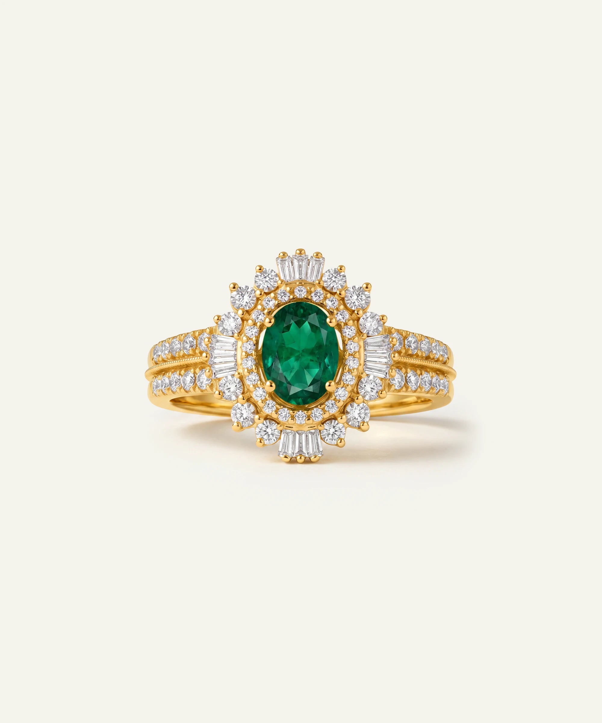 Aanika V. Emerald & Diamond Round Halo Ring - 0.50 Ct. T.W.
